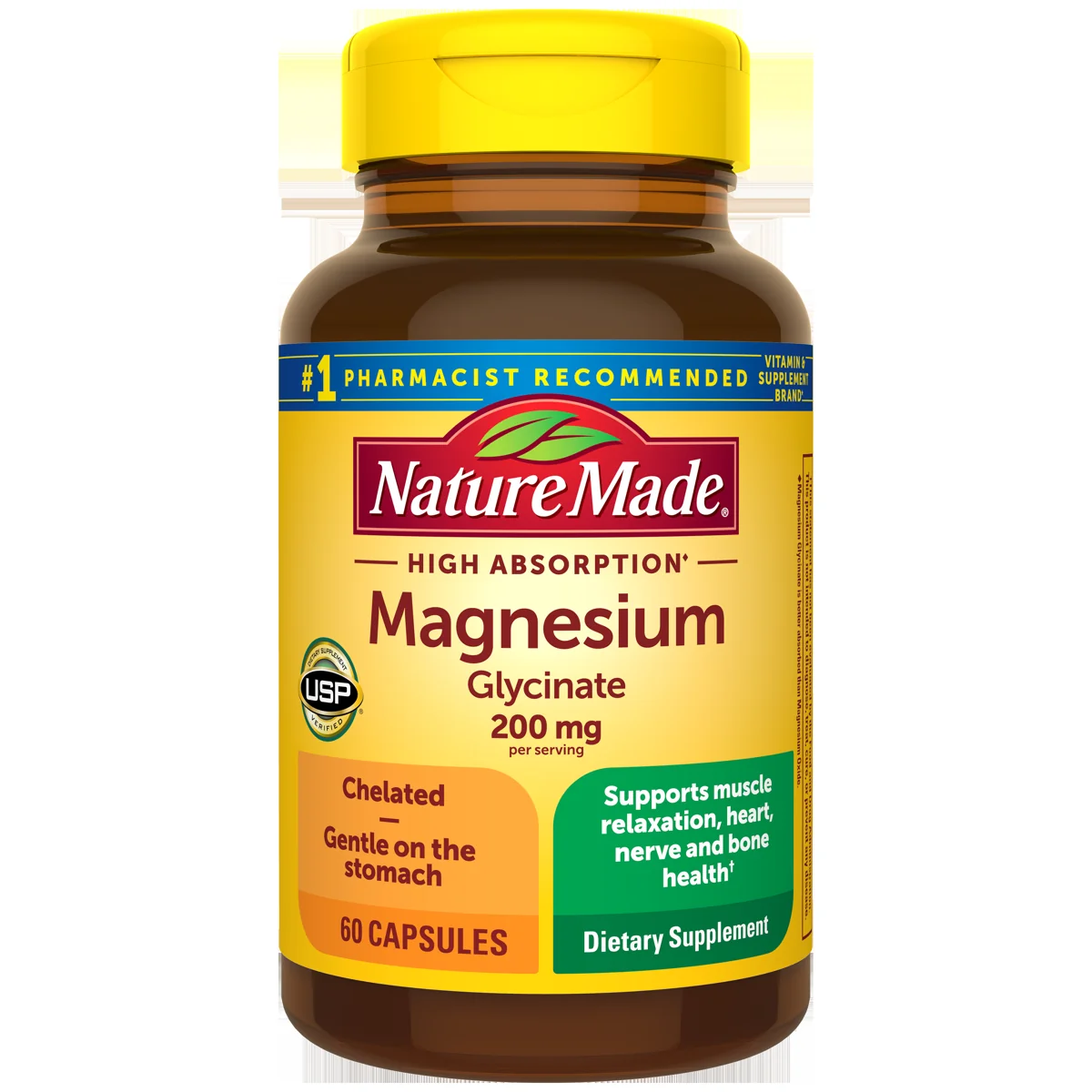 Nature Made High Absorption Magnesium Glycinate 200 mg Capsules — official product photograph