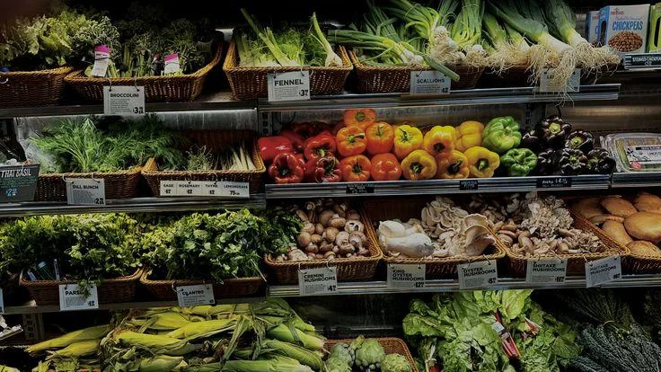 Fresh vegetables arranged at a produce market